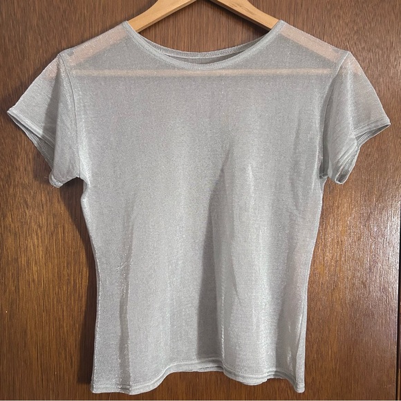 Tops - Mesh Silver Sheer Women's Top Whimsygoth Grunge Glittery Retrofuturism